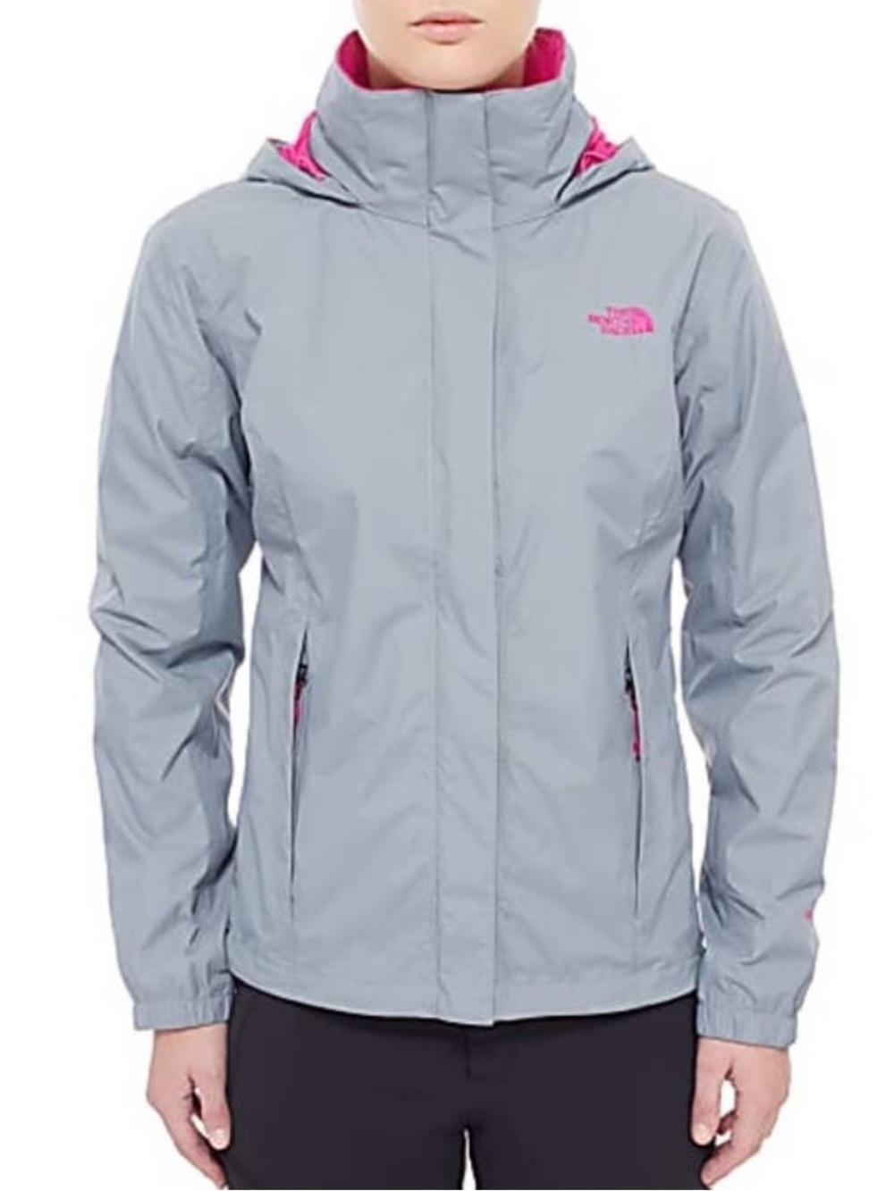 The North Face Women's HyVent 2.5L Waterproof Rain Jacket Shell- Grey/Pink
